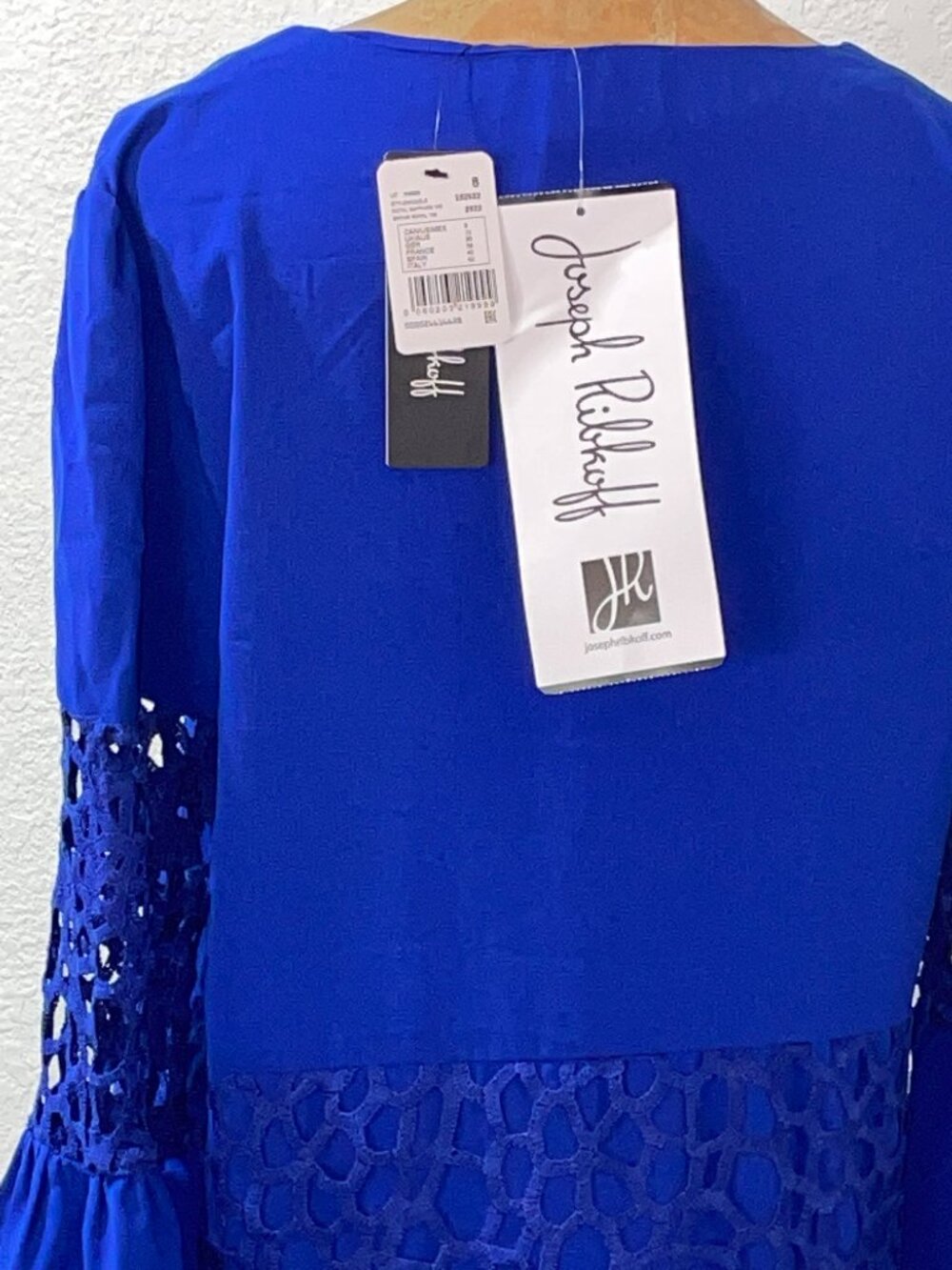 NWT $215 Sapphire Blue Gauze & Guipure Laser Cut Lace Dress JOSEPH RIBKOFF S 8 - Picture 7 of 9